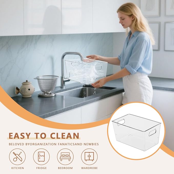 MOONEDGE 4-Pack Clear Plastic Storage Bins — Open-Top PET Organizers and Storage - Image 8