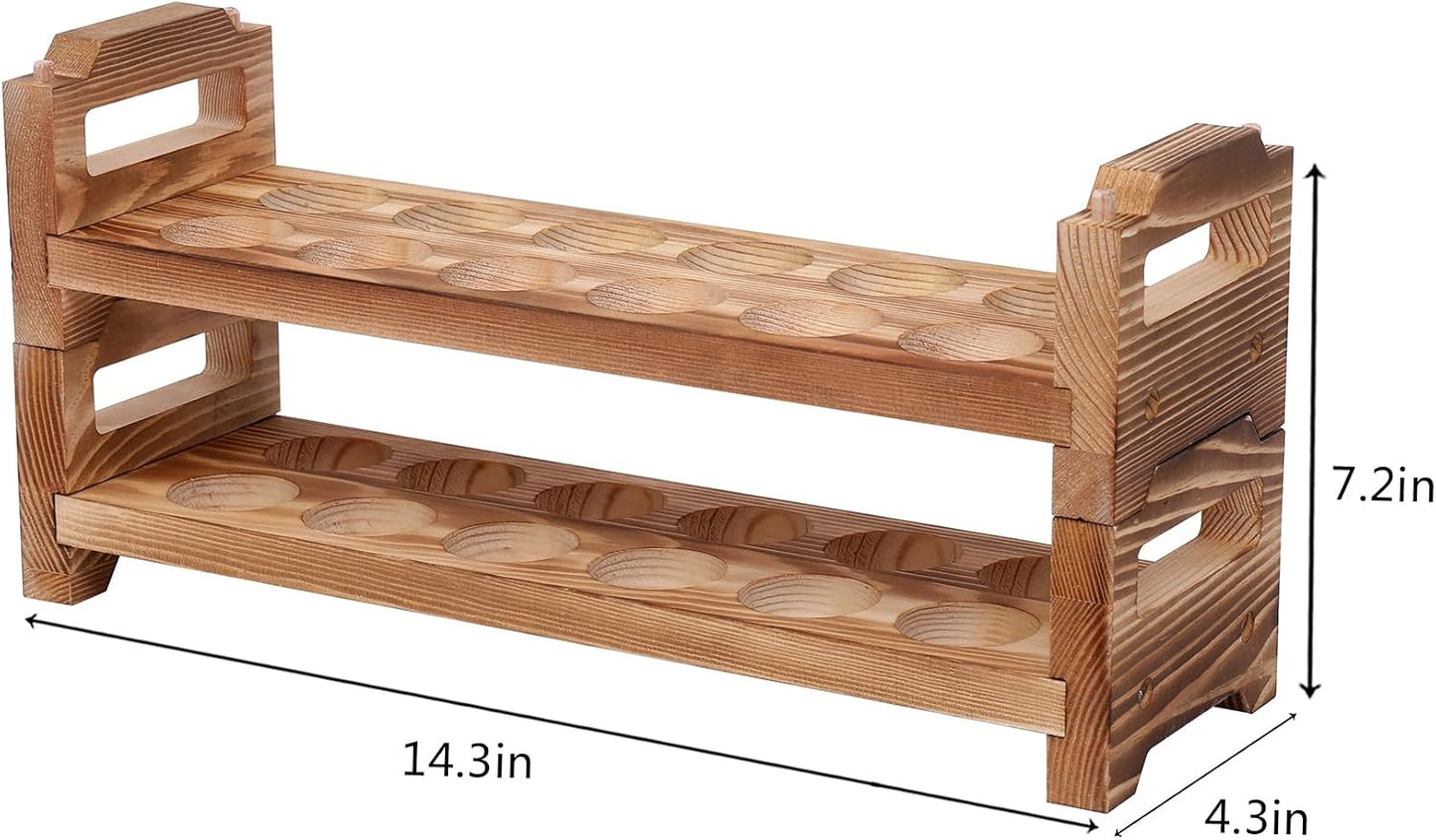Wooden Egg Holder Countertop, Stackable Egg Organizer, 2-Tier 24 Eggs | Solid natural wood egg holder, farmhouse style. 2-tier stackable saves space. Countertop & fridge use. No chemical coating.