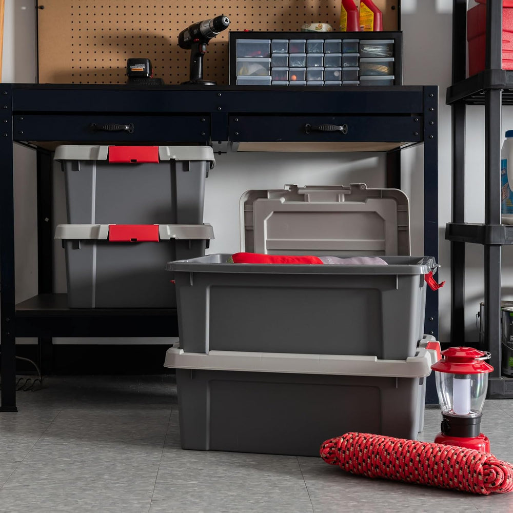 IRIS USA 4-Pack 12 Gal Heavy Duty Lockable Storage Totes with lids, Gray