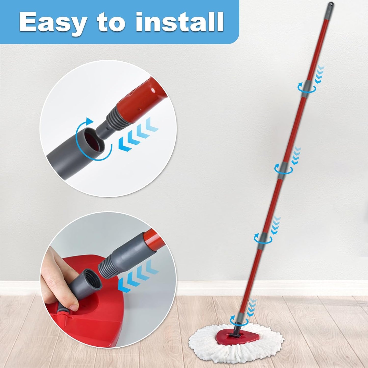 Mop Handle for Ocedar, Mop Handle for O Cedar, Spin Mop Replacement Handle for O Cedar, 4 Section 30" to 58" Mop Handles for Ocedar Spin Mop & H2pro Flat Mop, Mop Stick Mop Pole Handle for Ocedar Mop