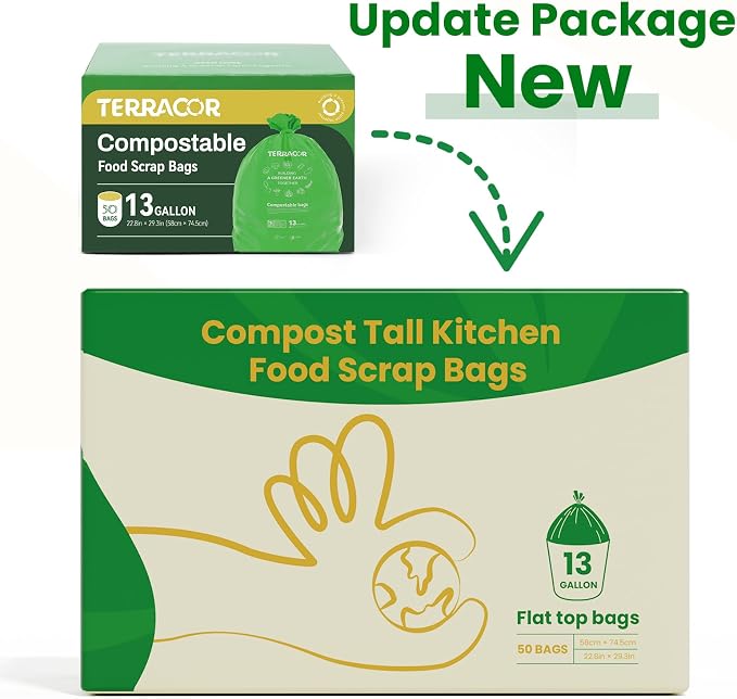 13 Gallon Compostable Trash Bags, Heavy Duty Tall Kitchen Food Scrap Waste Bag - Image 2