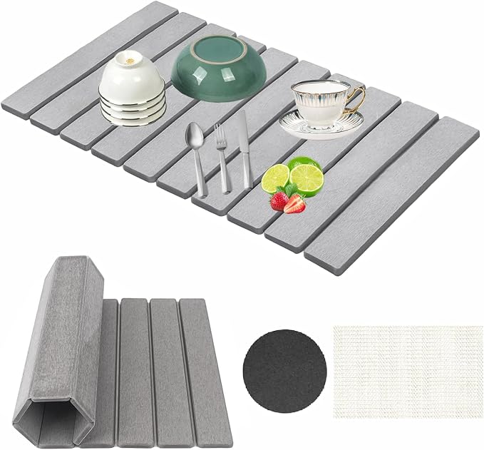 Stone Drying Mat for Kitchen Counter, Collapsible Dish Drying Mat, Fast Drying by Unknown