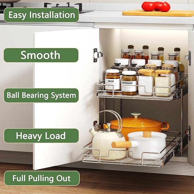 2 Tier Individual Pull Out Cabinet Organizer 22½" W x 21½" D, Heavy Duty - Image 2