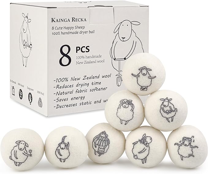 Wool Dryer Balls, 100% New Zealand Wool Handmade, Chemical-Free Reusable by Kainga+Recka