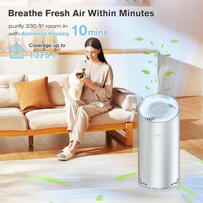 Aluminum Housing Air Purifiers for Home Bedroom Cover 1375ft². Washable - Image 2