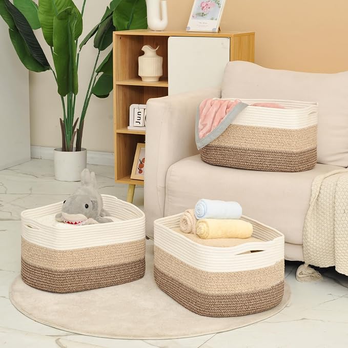 Large Storage Baskets for Organizing Shelves, Woven Cotton Rope Bins for Baby - Image 6