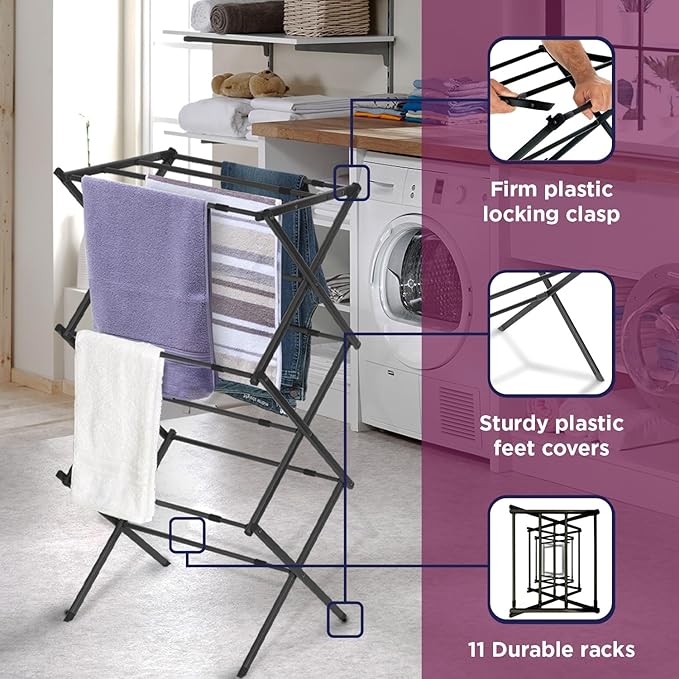 BLACK+DECKER Laundry Organization Expandable/Collapsible Clothes Drying Rack. - Image 4
