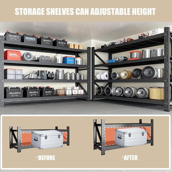 59" W Garage Shelving, Heavy Duty 4 Tier Metal Storage Shelves, Adjustable - Image 3