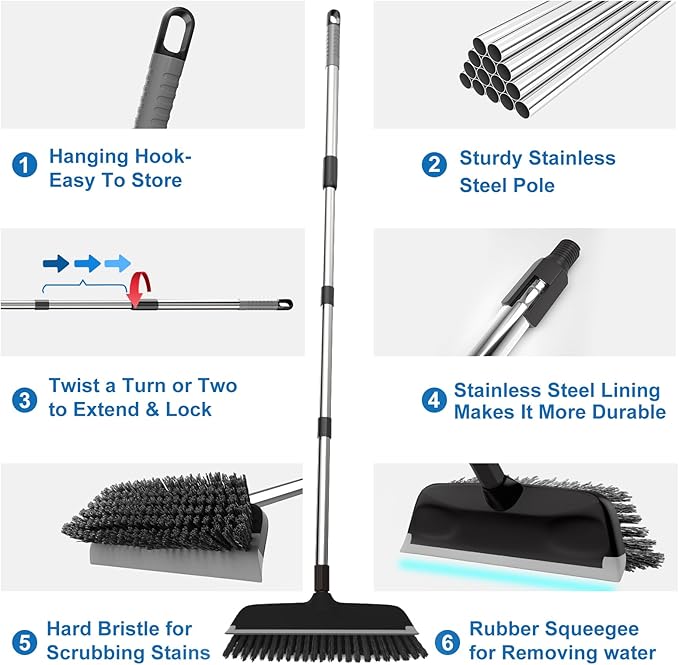 ITTAR Scrub Brush with Long Handle, Heavy-Duty Floor Cleaning Brush, 2-in-1 - Image 4