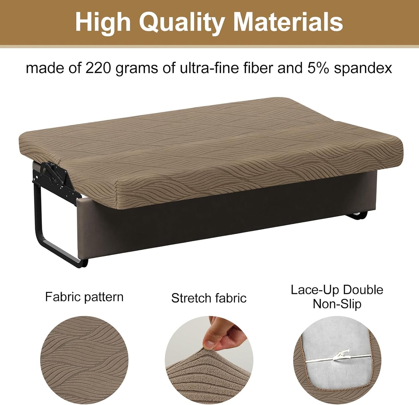 RV Couch Covers for Sofa Bed with 2 Pillow Covers, 2-Piece Backrest and Seat Slip Covers, for Jackknife Sofa, RV Furniture Cover (Brown)