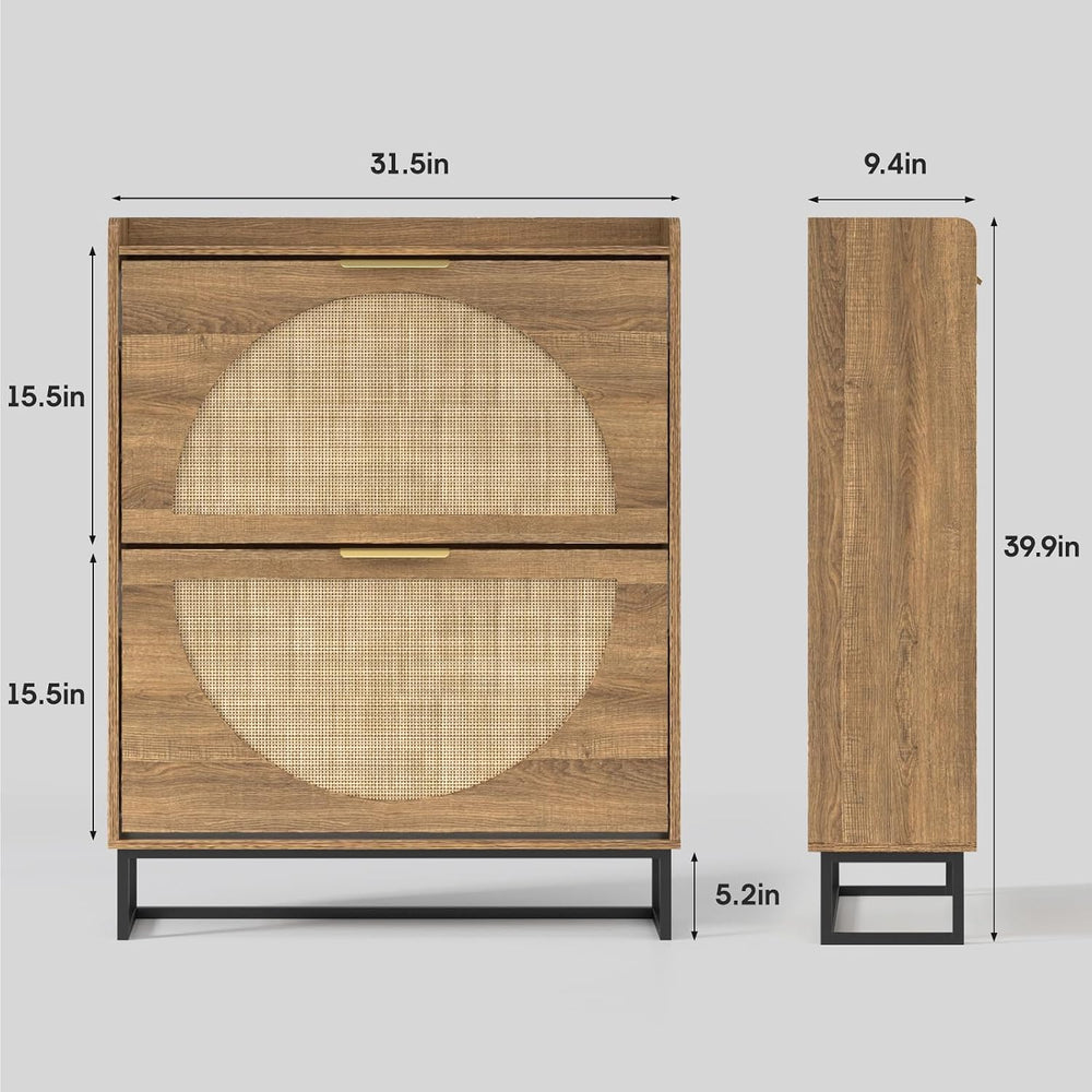 Maupvit Rattan Shoe Storage Cabinet with 2 Flip Drawers, Freestanding Shoe Or...