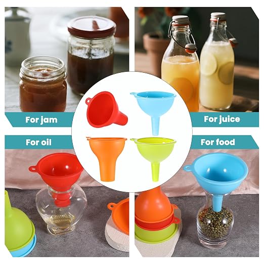 4 Pack Kitchen Silicone Funnel, 4 Colors Kitchen Funnel Set Wide Mouth Funnels - Image 7