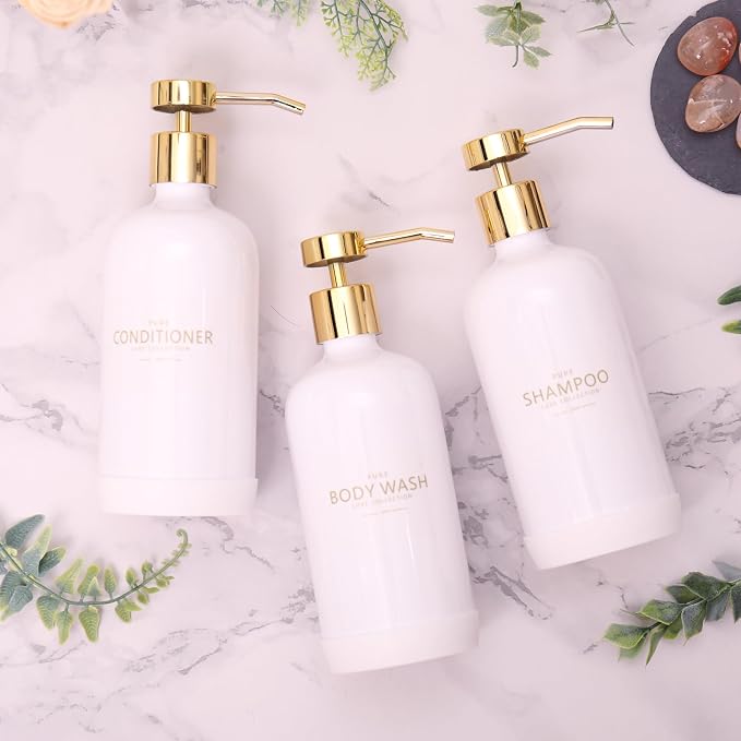 Shampoo and Conditioner Dispenser Set of 3, Refillable 20.5OZ Shampoo Bottles - Image 2
