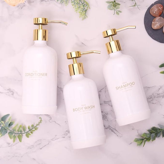 Shampoo and Conditioner Dispenser Set of 3, Refillable 20.5OZ Shampoo Bottles - Image 2