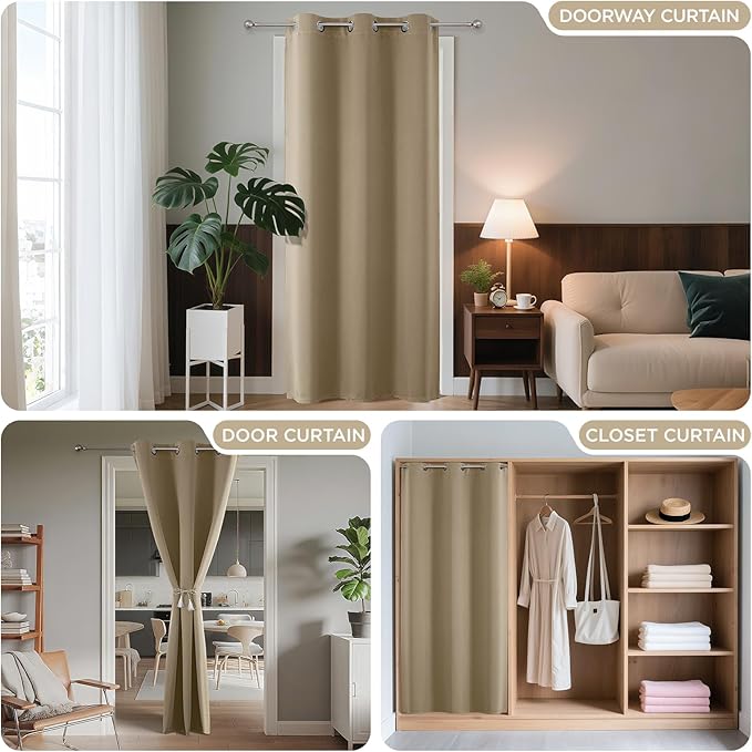Joydeco Blackout Door Curtain for Doorway Privacy 72 Inches Long, Grommet - Image 4
