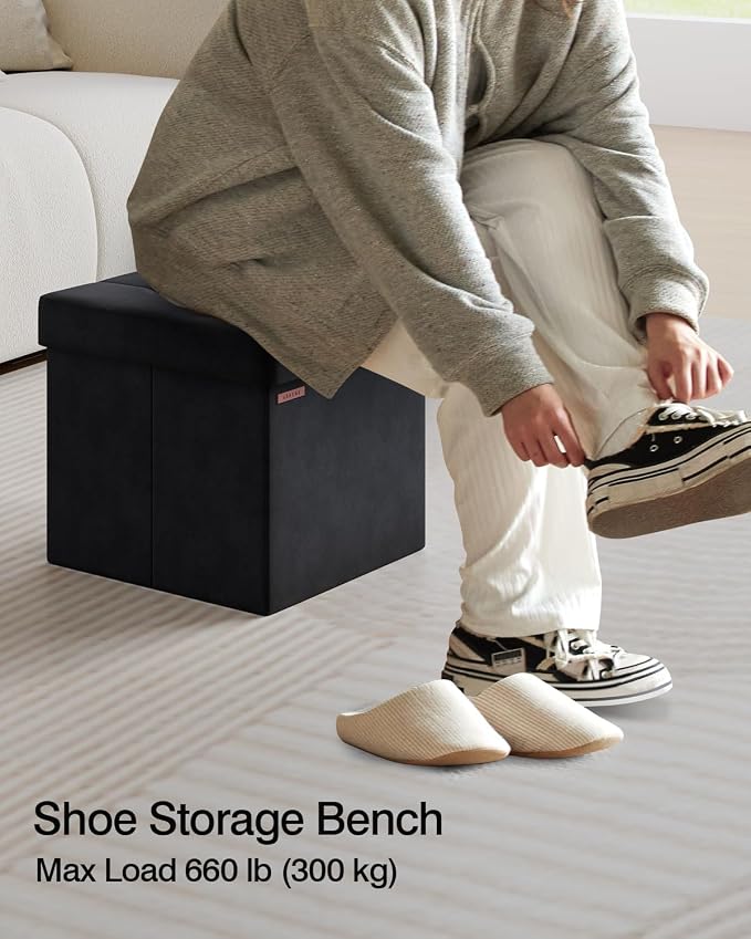 Folding Storage Ottoman, Velvet Storage Bench, - Image 4