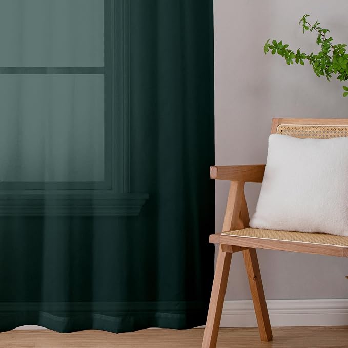 Chyhomenyc Hunter Green Sheer Curtains 45 Inch Long 2 Panels, Short Voile Drapes - Image 7