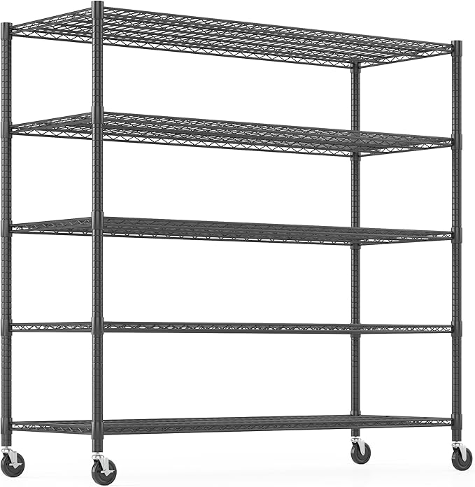 Himimi Storage Shelves with Wheels, 5-Tier Heavy Duty Steel Wire Rack Storage by Himimi