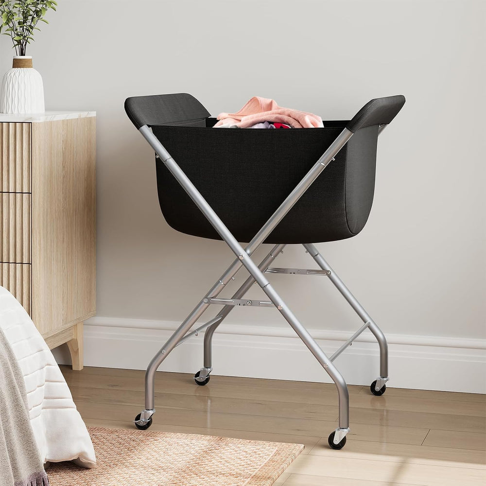 ELYKEN Laundry Basket with Wheels, Collapsible Laundry Hamper, Black