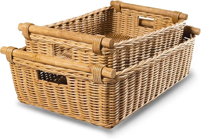 The Basket Lady Low Pole Handle Wicker Storage Basket, 19.5 in L x 12.5 in W x - Image 5