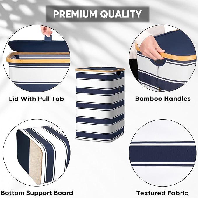 BALEINE Laundry Hamper with Lid, Tall Laundry Baskets with Bamboo Pull Handles - Image 3
