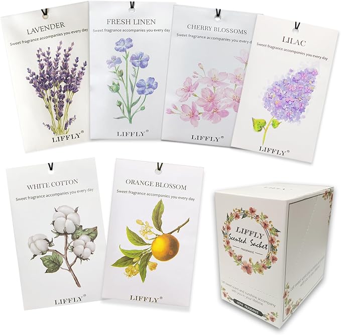 14 Packs Scented Sachets for Drawers and Closets Lavender Fresh Linen Cherry by LIFFLY