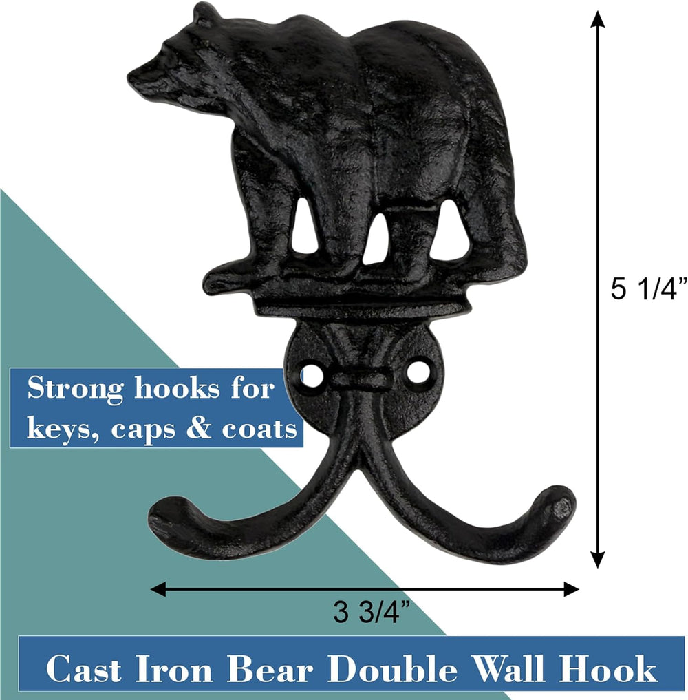 Top Brass Cast Iron Bear Wall Hooks, 8 Pack Rustic Lodge Coat Hangers