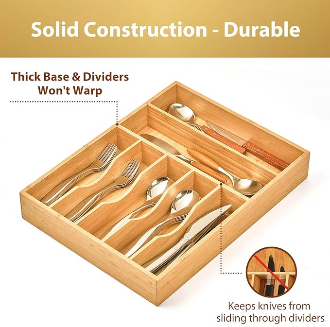 Umilife Kitchen Drawer Organizer, 12.5 Inch Silverware Utensil Tray Holder - Image 3