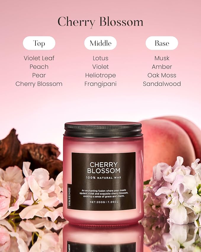 M&SENSE Cherry Blossom Scented Spring Candle, Best Smelling Stress Relief - Image 2