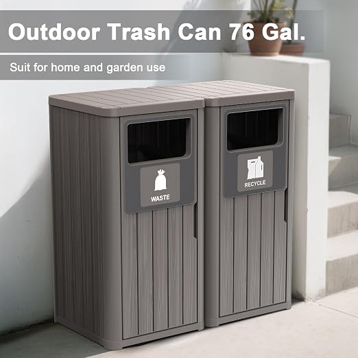 Outdoor Double Barrel Trash Can, Waterproof Resin Garbage Can - Image 2