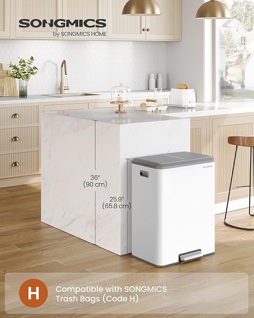SONGMICS Trash Can, 2 x 8 Gallon Double Garabge Can - Image 2