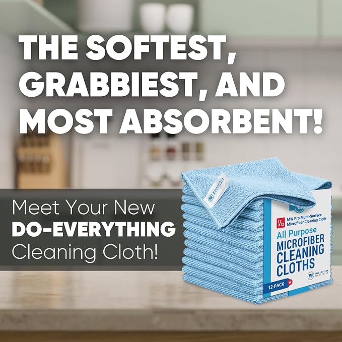 12" x 12" MW Pro Multi-Surface Microfiber Cleaning Cloths | Blue - Image 6