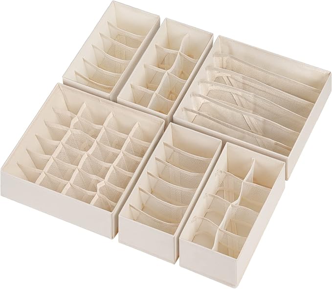 6 Pack Sock Underwear Drawer Organizer Dividers, 58 Cell Foldable Fabric - Image 8