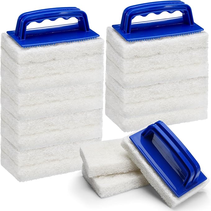 18 Pcs Handled Bath Scrubber Set, 15 Bathroom Scouring Pad 3 Bathtub Scrubber by Maxdot