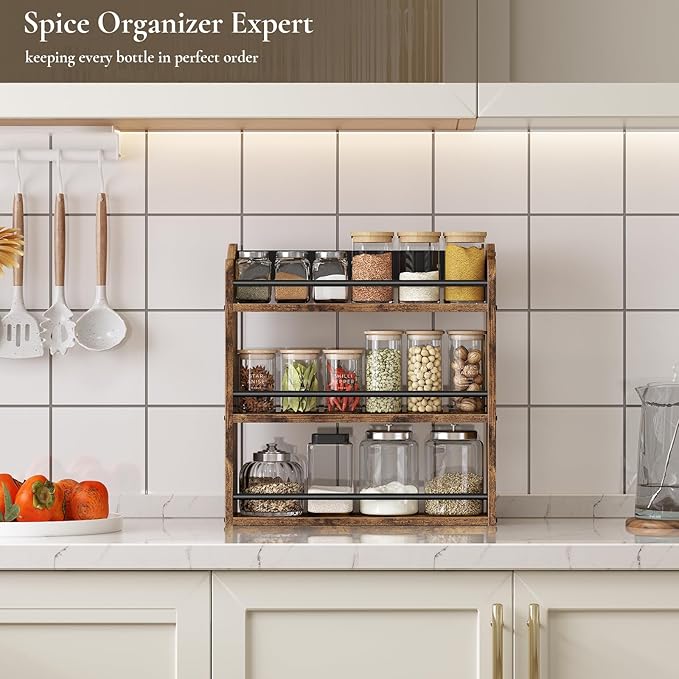 Spice Rack Wall Mounted, Wood 3 Tier Spice Rack - Image 3