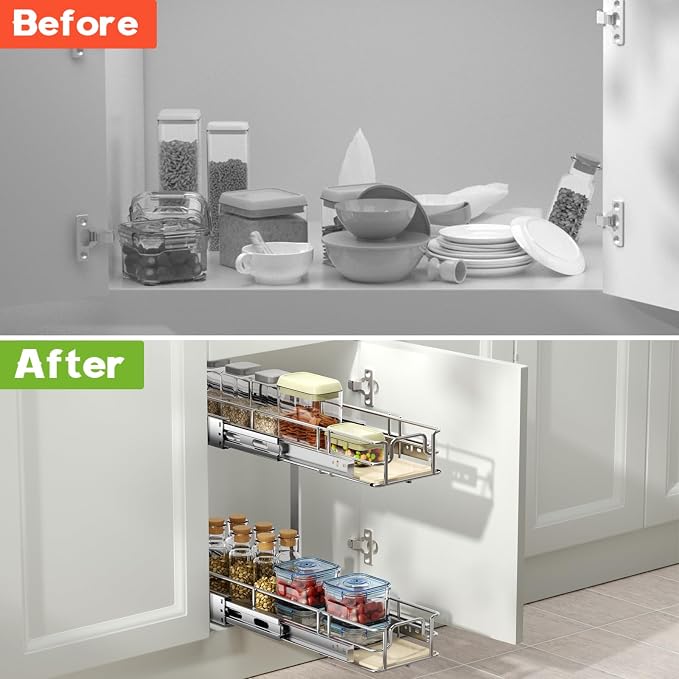 ROOMTEC 2 Tier Individual Pull Out Cabinet Organizer 5½"W x 21½"D, Slide Out - Image 7