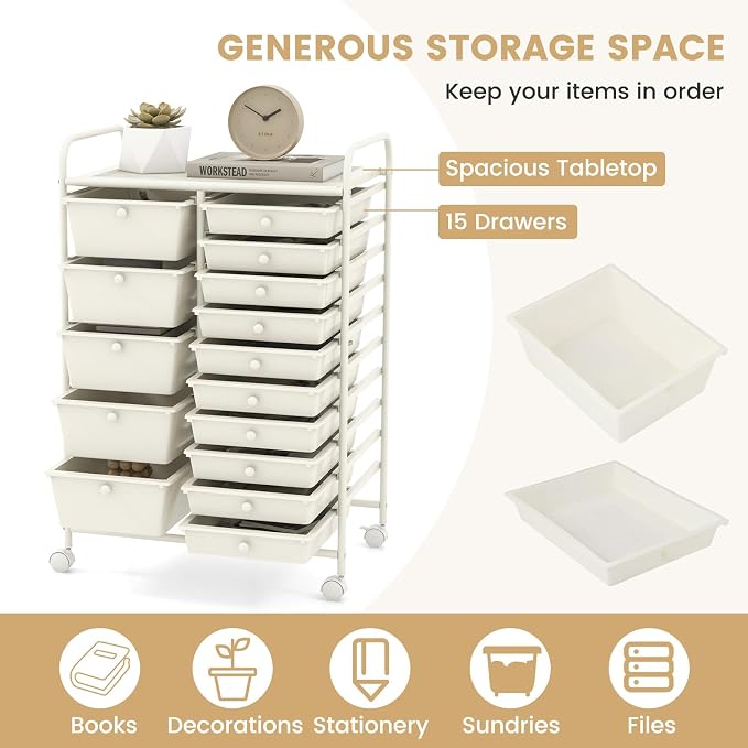 GOFLAME 15-Drawer Rolling Storage Cart, Utility Cart - Image 4