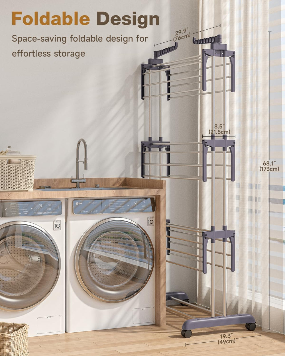 Bigzzia Clothes Drying Rack Folding with Wheels Drying Rack Clothing Clothes ...