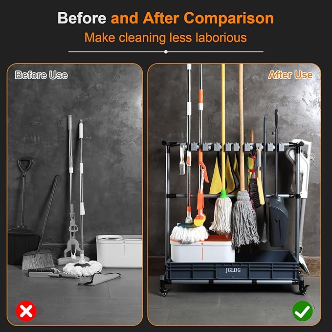 Mop and Broom Holder with Wheels - Image 2