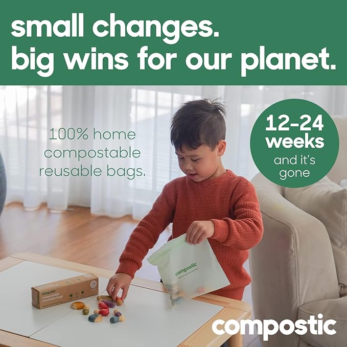Compostic Home Compostable Resealable Sandwich Bags, Microwave & Freezer Safe - Image 2