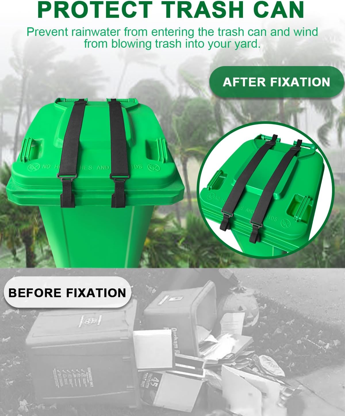 2 PCS Adjustable Double Claw Trash Can Lock Strap to Prevent Raccoons, Dogs, Mice and Other Small Animals From Rummaging, Garbage Can Lid Lock Keeps Lid Securely in Place in Strong Winds