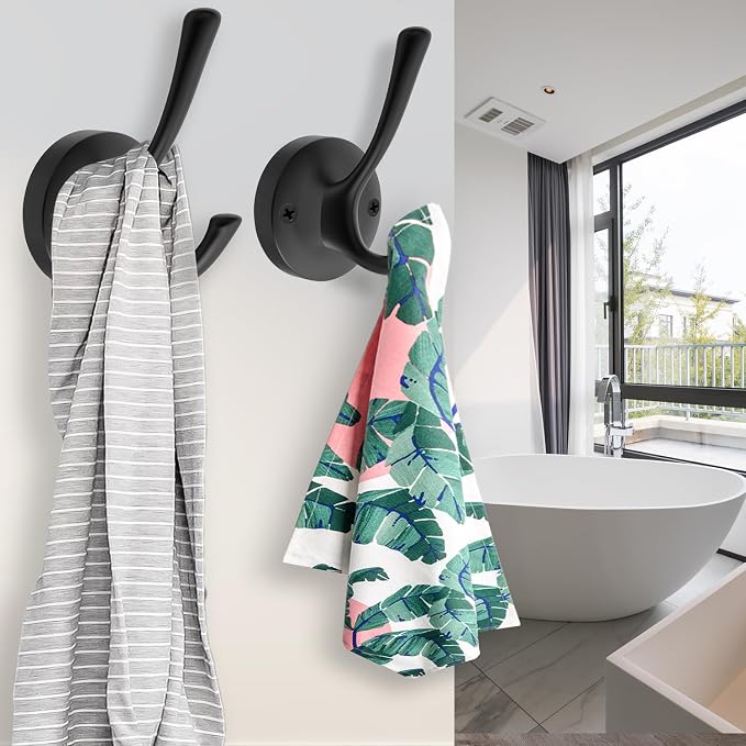 Black Wall Hooks Towel Hooks, 3 Pack Coat Hooks Robe Hook Heavy Duty Metal - Image 5