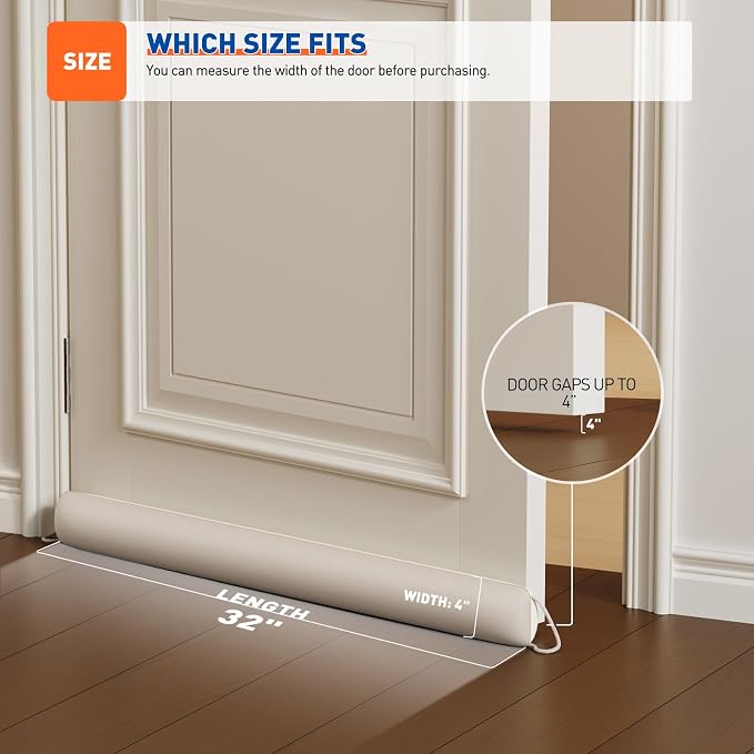 MAGZO Door Draft Stopper 32 Inch-Beige, Sound Proof Door Snake Draft Insulation - Image 3