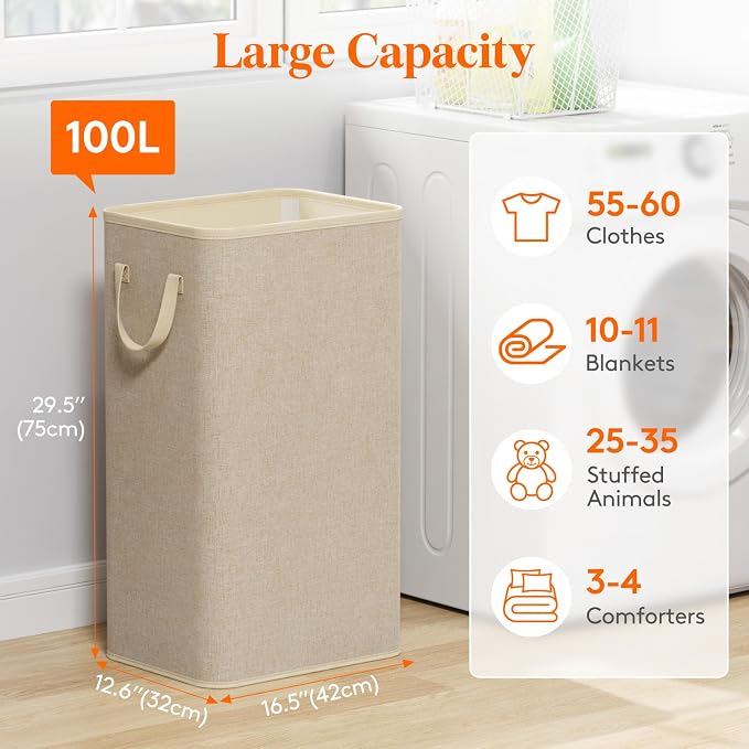 Lifewit 100L Large Tall Laundry Hamper, Collapsible Laundry Basket - Image 2