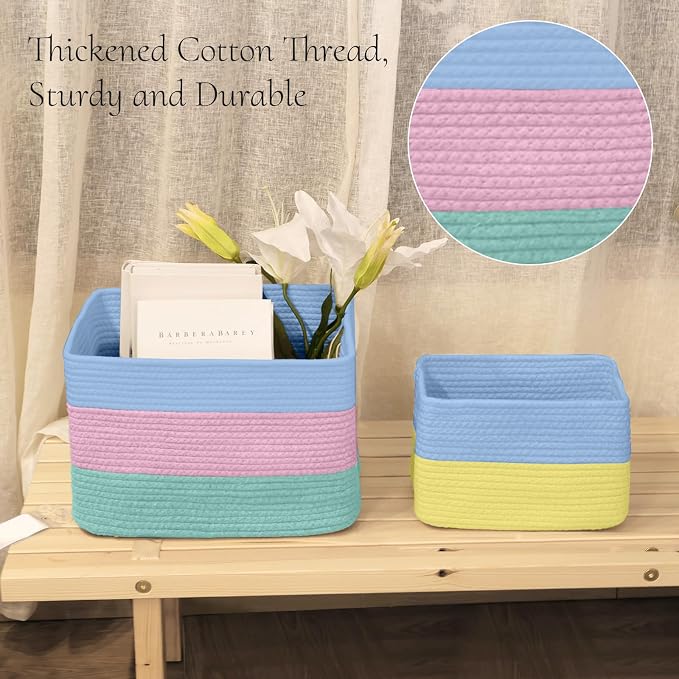 Hopegiver Woven Storage Baskets 15x11x10 Inch, 3 Pack Collapsible Cube Storage - Image 3