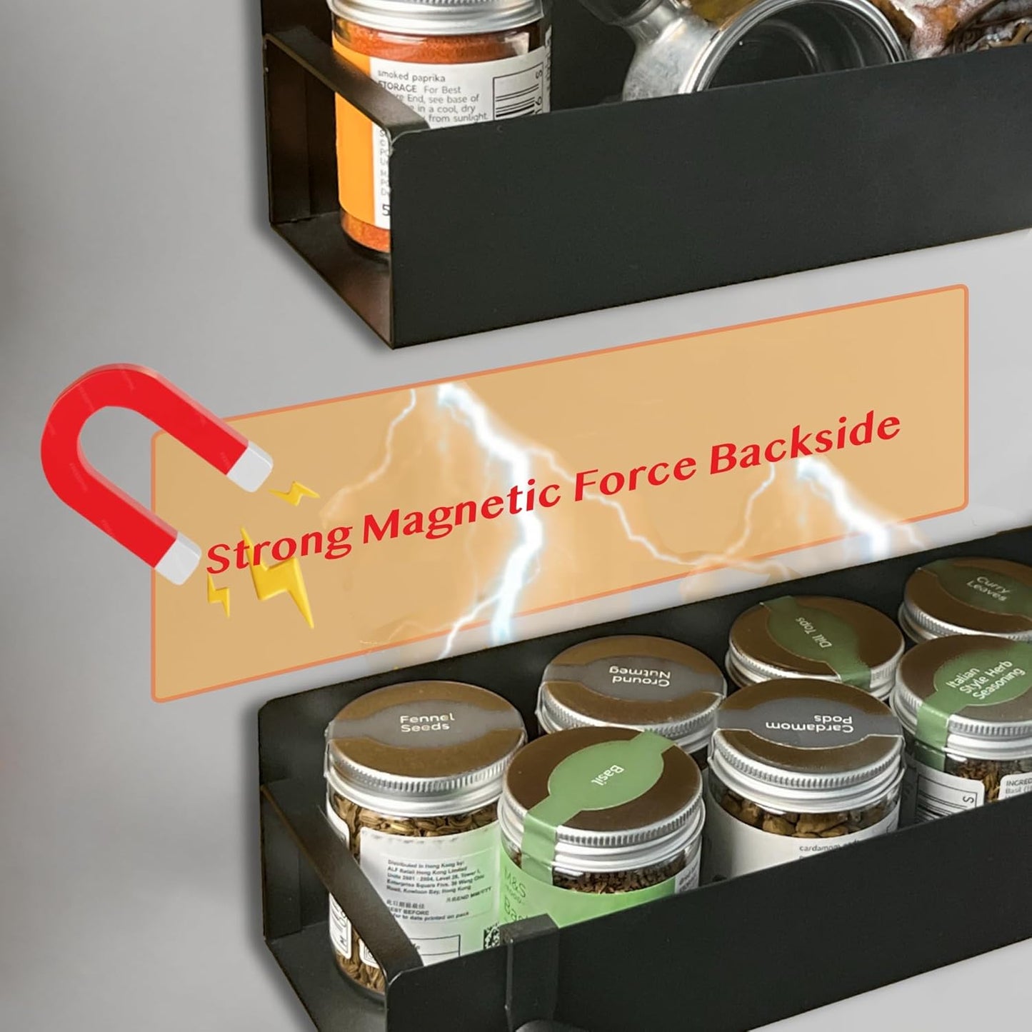 Magnetic Fridge Organizer, Spice Rack, Kitchen Organizers and Storage, Cabinet Organizer with Shelf, Pantry Organization for Countertop, Over the Door Storage with Detachable 2 Hooks