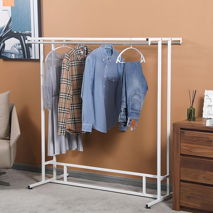 MyGift White Stainless Steel Freestanding Garment Rack, Heavy Duty Double Rod - Image 2