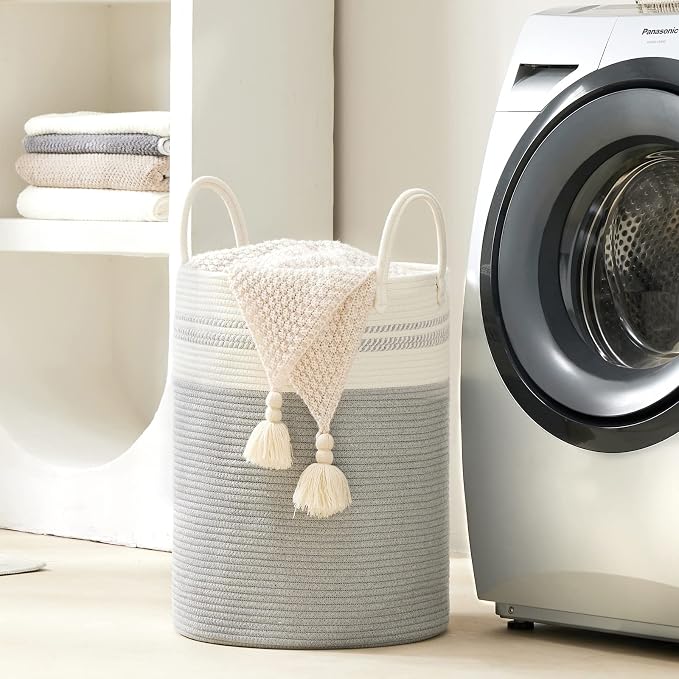 YOUDENOVA Woven Rope Laundry Hamper Basket, 58L Tall Luandry Basket, Baby - Image 7