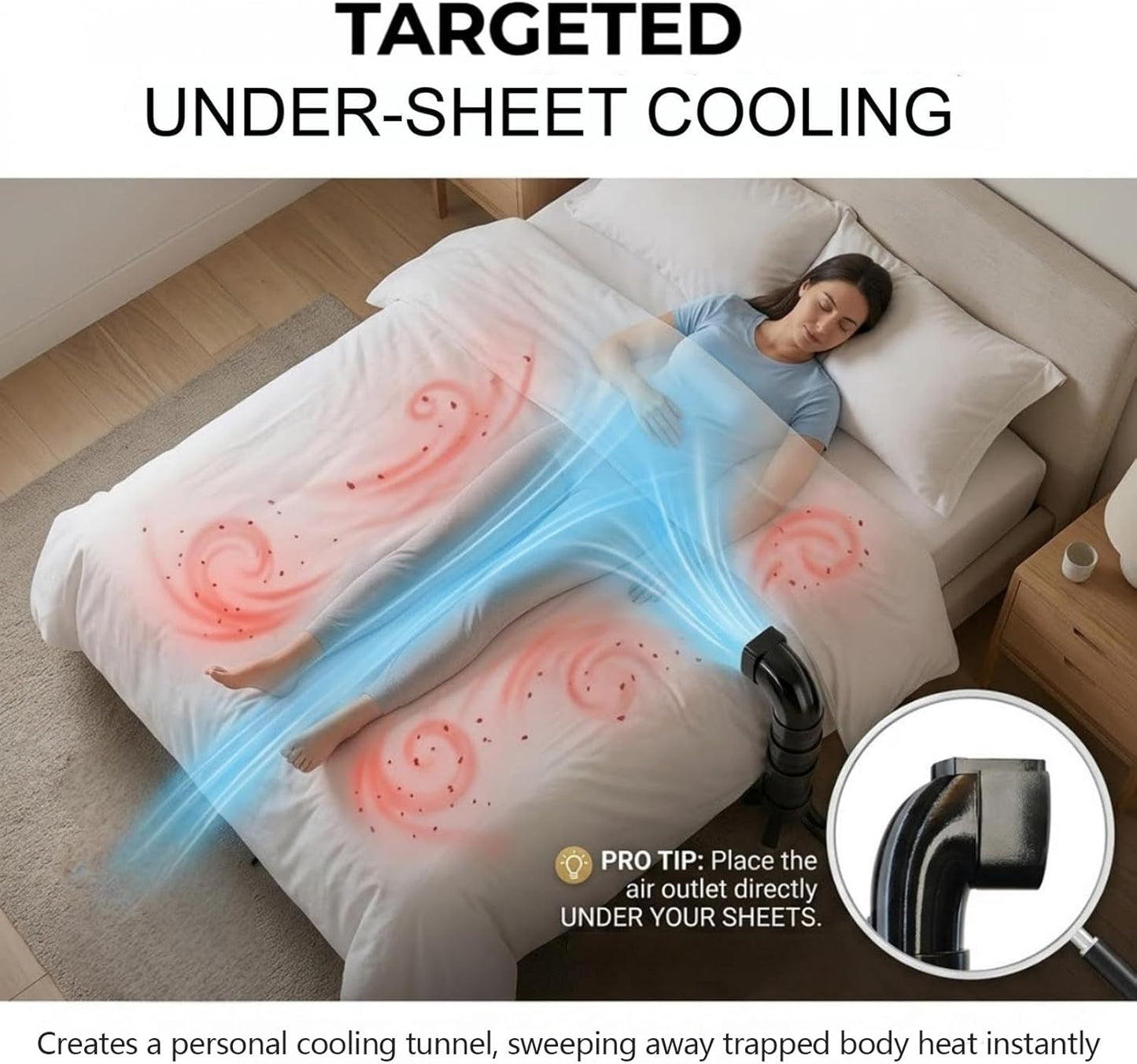 Bed Cooling Fan System for Night Sweats, Under Sheet Bed Fan for Hot Sleepers, Adjustable Bed Fan Cooling System with Powerful Airflow, Bed Cooling Fans for Cooler Sleep