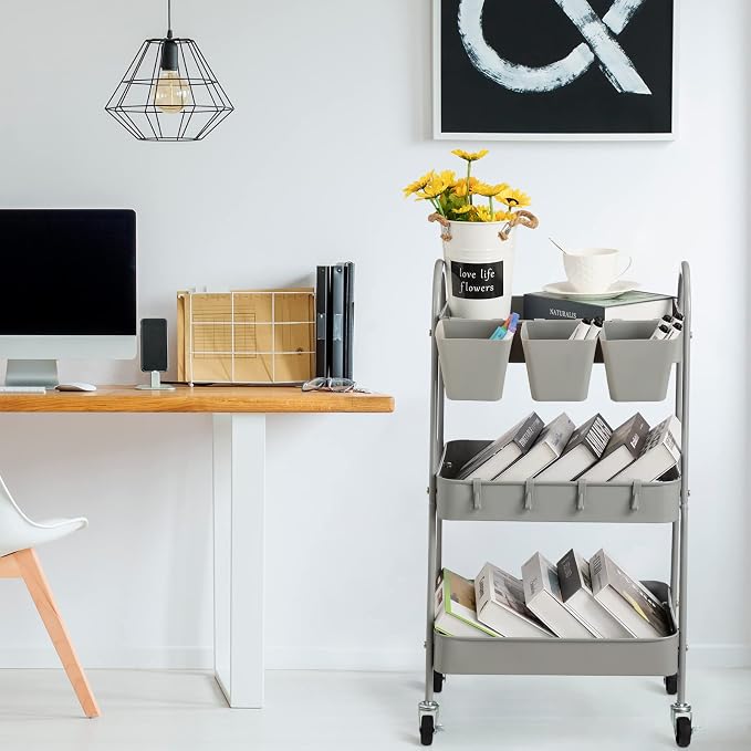 danpinera 3-Tier Rolling Cart, Metal Rolling Storage Cart - Image 5